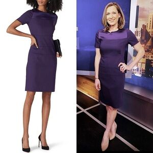 HUGO BOSS Short Sleeve Colorblock Satin Detail Stretch Tailored Sheath Dress 8